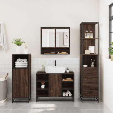 Set de mobilier de baie din 3 piese din lemn de stejar maro - Img 4