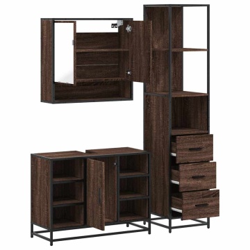 Set de mobilier de baie din 3 piese din lemn de stejar maro - Img 5