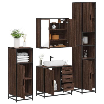 Set de mobilier de baie din 4 piese din lemn de stejar maro - Img 1
