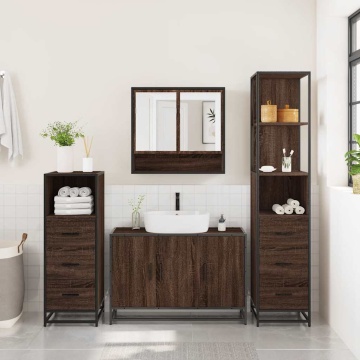 Set de mobilier de baie din 4 piese din lemn de stejar maro - Img 4