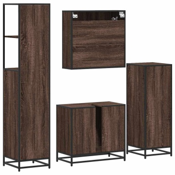 Set de mobilier de baie din 4 piese din lemn de stejar maro - Img 7