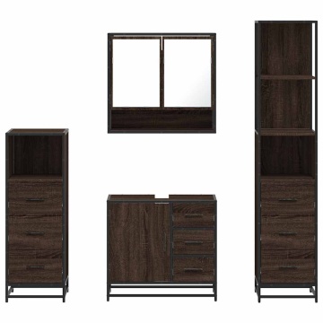 Set de mobilier de baie din 4 piese din lemn de stejar maro - Img 8