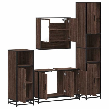 Set de mobilier de baie din 4 piese din lemn de stejar maro - Img 5