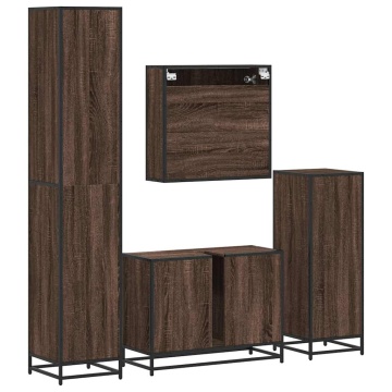 Set de mobilier de baie din 4 piese din lemn de stejar maro - Img 7