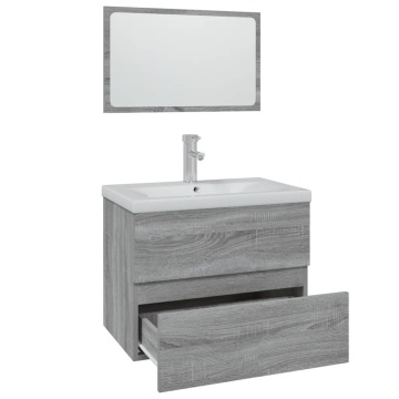 Set de mobilier de baie, gri sonoma, lemn prelucrat - Img 3