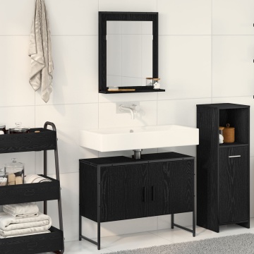 Set de mobilier pentru baie , 2 piese, lemn ingineresc, stejar negru - Img 1