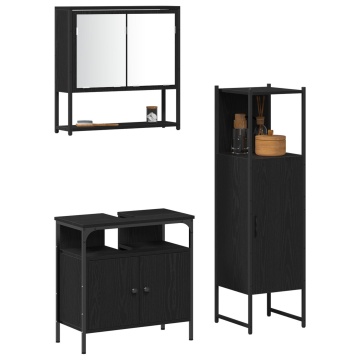 Set de mobilier pentru baie 3 piese stejar negru lemn compus - Img 3