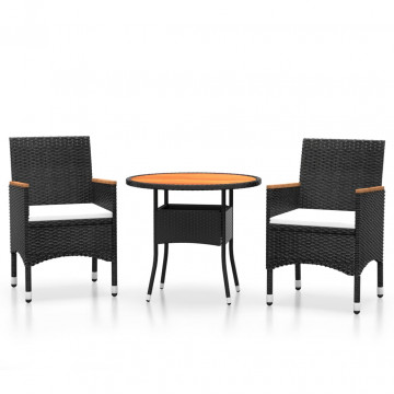 Set de mobilier pentru grădină, 3 piese, negru, poliratan - Img 2