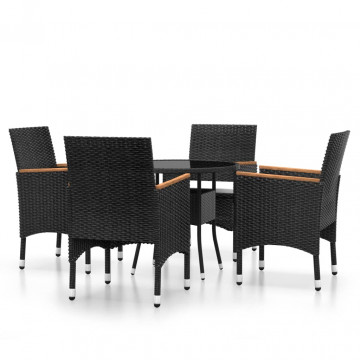 Set de mobilier pentru grădină, 5 piese, negru, poliratan - Img 2