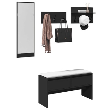 Set de mobilier pentru hol, 4 piese, negru, lemn prelucrat - Img 1