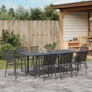 Set de Mobilier pentru Hol 9 Piese Oțel Antracit, Masă de Grădină Extensibilă Antracit (140-210)x90x73 cm Oțel - Img 4