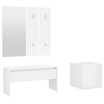 Set de mobilier pentru hol, alb extralucios, lemn prelucrat - Img 2