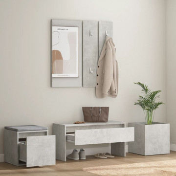 Set de mobilier pentru hol, gri beton, lemn prelucrat - Img 3