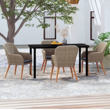 Set de servit masa pentru grădină, 5 piese, cu perne, maro - Img 1