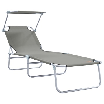 Set de șezlonguri pliabile 2 pcs cu copertină gri din țesătură Oxford 600D - Img 3