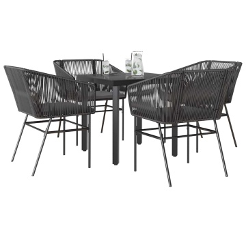 Set de sufragerie de grădină 5 piese neagră Sticlă Poly Rattan - Img 1