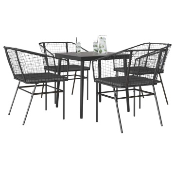 Set de sufragerie de grădină 5 piese neagră Sticlă Poly Rattan - Img 1