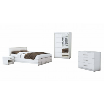 Set dormitor Beta, alb, dulap 120 cm, pat 160x200 cm, 2 noptiere, comoda - Img 2