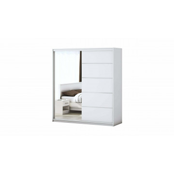 Set dormitor Beta, alb, dulap 183 cm, pat 160x200 cm, 2 noptiere, comoda - Img 3