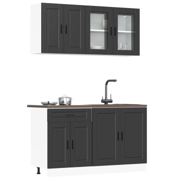 Set dulap de bucătărie 4 piese „Kalmar” lemn negru prelucrat - Img 1