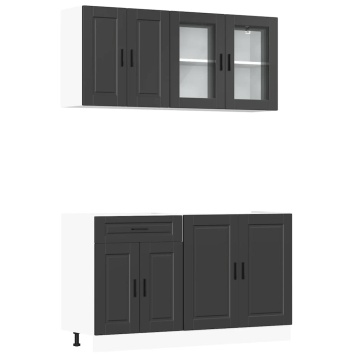 Set dulap de bucătărie 4 piese „Kalmar” lemn negru prelucrat - Img 2