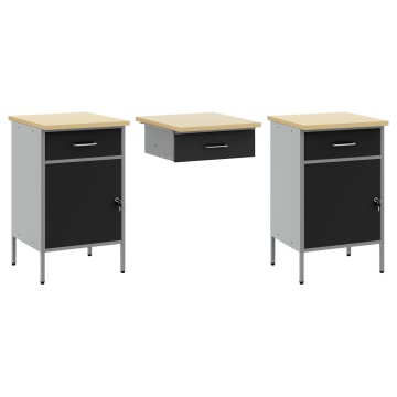 Set dulap de lucru cu masă, 3 piese, negru, lemn și oțel - Img 4