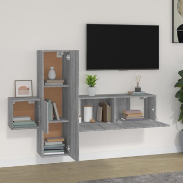 Set dulap TV, 3 piese, gri sonoma, lemn prelucrat - Img 3