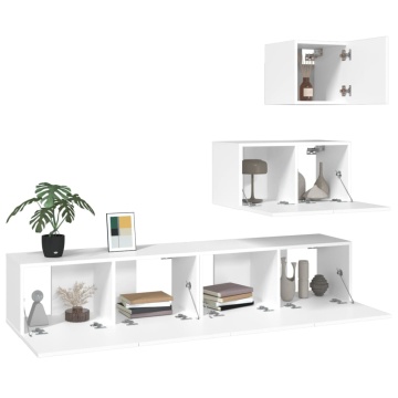 Set dulap TV, 4 piese, alb, lemn prelucrat - Img 4