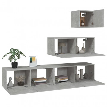Set dulap TV, 4 piese, gri beton, lemn prelucrat - Img 4