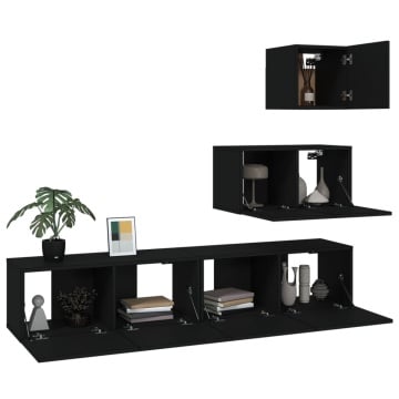 Set dulap TV, 4 piese, negru, lemn prelucrat - Img 4