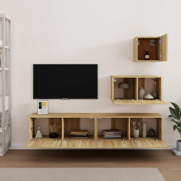 Set dulap TV, 4 piese, stejar sonoma, lemn prelucrat - Img 3