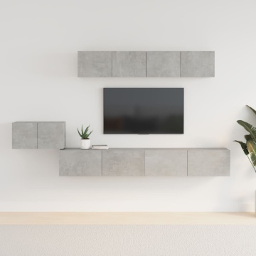 Set dulap TV, 5 piese, gri beton, lemn prelucrat - Img 1