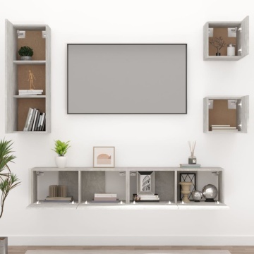 Set dulap TV, 5 piese, gri beton, lemn prelucrat - Img 3
