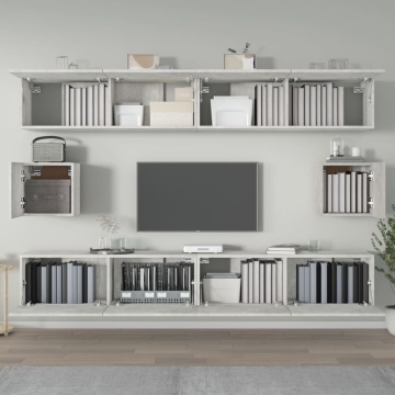 Set dulap TV, 6 piese, gri beton, lemn prelucrat - Img 3