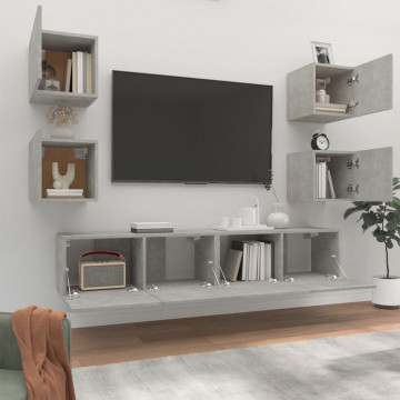 Set dulap TV, 6 piese, gri beton, lemn prelucrat - Img 3