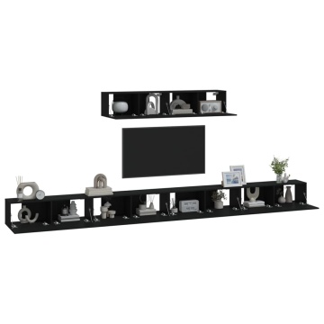 Set dulap TV, 6 piese, negru, lemn prelucrat - Img 5