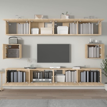 Set dulap TV, 6 piese, stejar sonoma, lemn prelucrat - Img 3