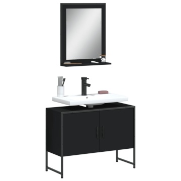 Set dulapuri de baie, 2 piese, negru, lemn prelucrat - Img 1