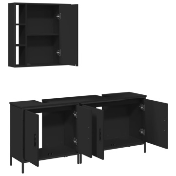Set dulapuri de baie, 3 piese, negru, lemn prelucrat - Img 8
