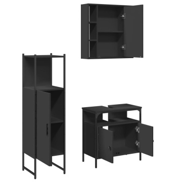 Set dulapuri de baie, 3 piese, negru, lemn prelucrat - Img 8