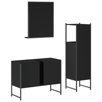 Set dulapuri de baie, 3 piese, negru, lemn prelucrat - Img 7