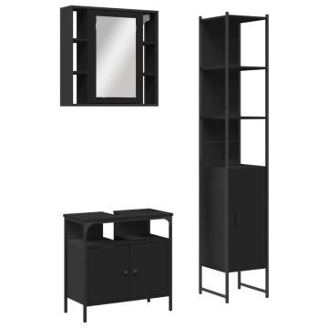 Set dulapuri de baie, 3 piese, negru, lemn prelucrat - Img 2