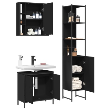 Set dulapuri de baie, 3 piese, negru, lemn prelucrat - Img 4