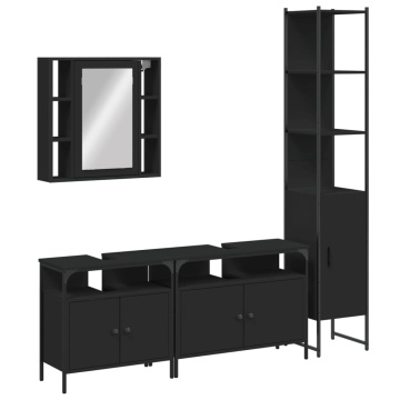 Set dulapuri de baie, 4 piese, negru, lemn prelucrat - Img 2