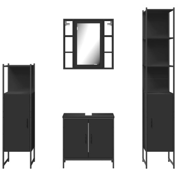 Set dulapuri de baie, 4 piese, negru, lemn prelucrat - Img 5