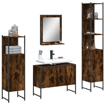 Set dulapuri de baie, 4 piese, stejar afumat, lemn prelucrat - Img 1