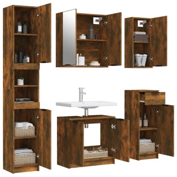 Set dulapuri de baie, 5 piese, stejar afumat, lemn prelucrat - Img 4