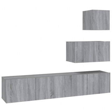 Set dulapuri TV, 4 piese, gri sonoma, lemn prelucrat - Img 2