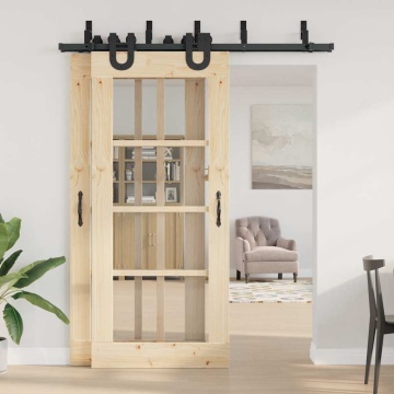 Set feronerie pentru ușă glisantă, negru, 183 cm, oțel - Img 3