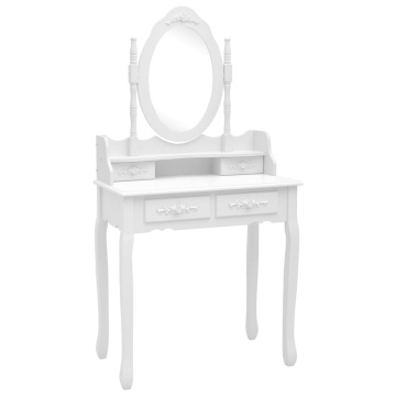 Set masă de toaletă cu taburet alb 75x69x140 cm lemn paulownia - Img 2